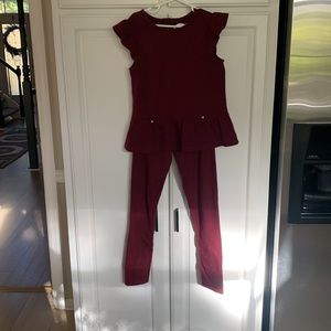 Janie and Jack Cranberry Peplum Top and Leggings - size 10